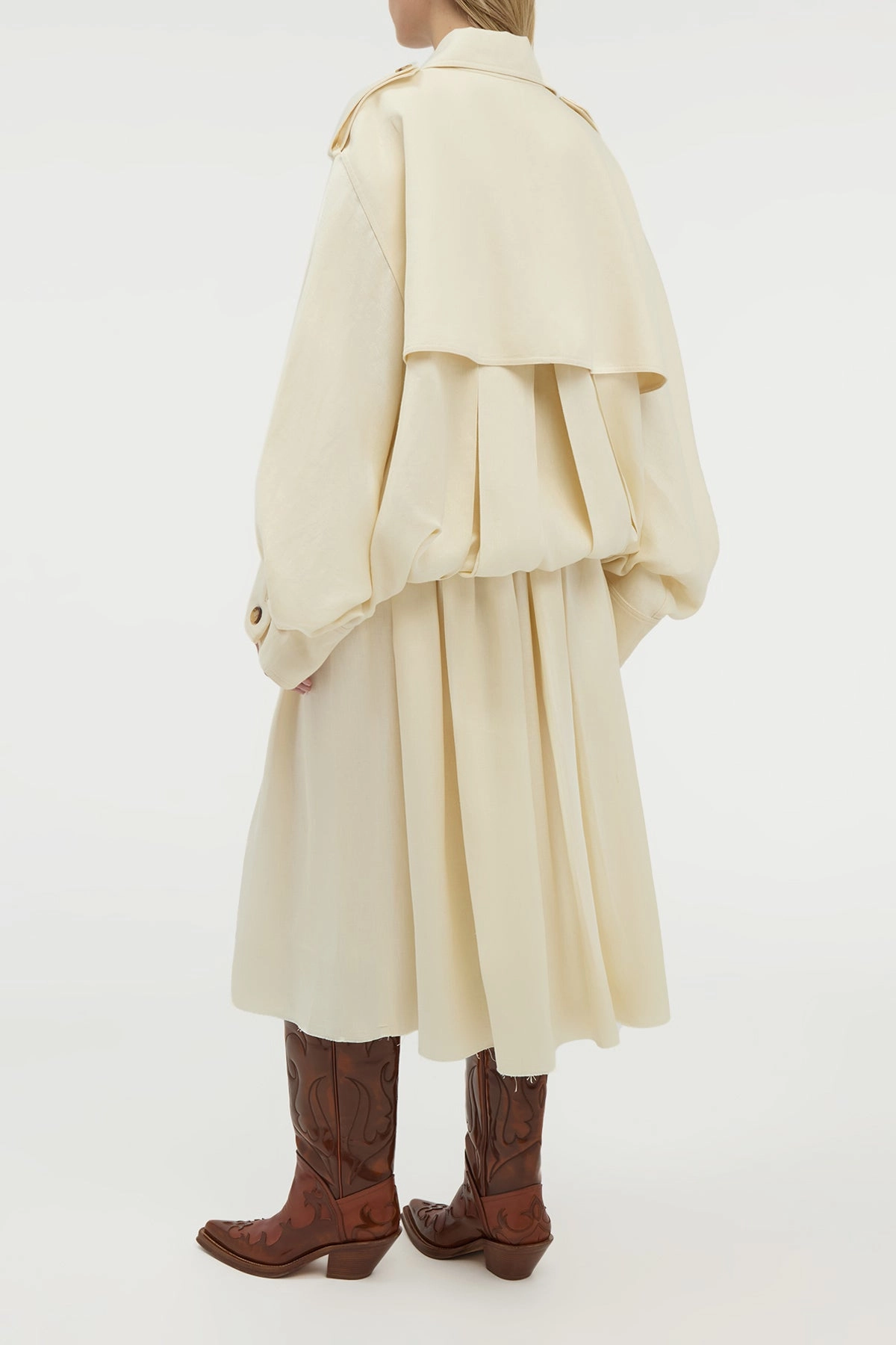 Hunt Oversized Trench Jacket in Ivory Textured Linen Elegant Evening Neutral Tones