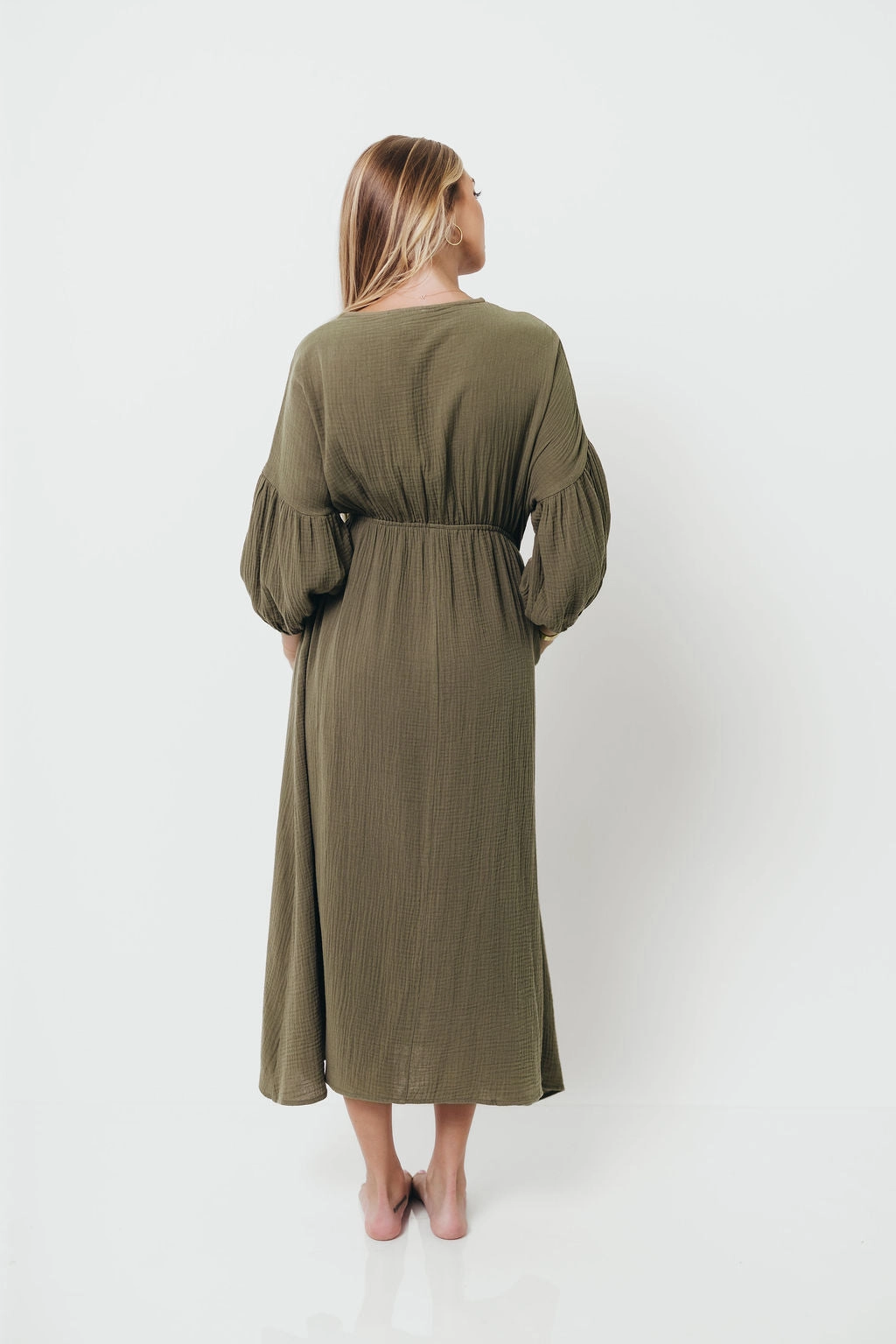 Hunter 100% Cotton Gauze Midi Dress in Green - Bump Friendly Cool Look