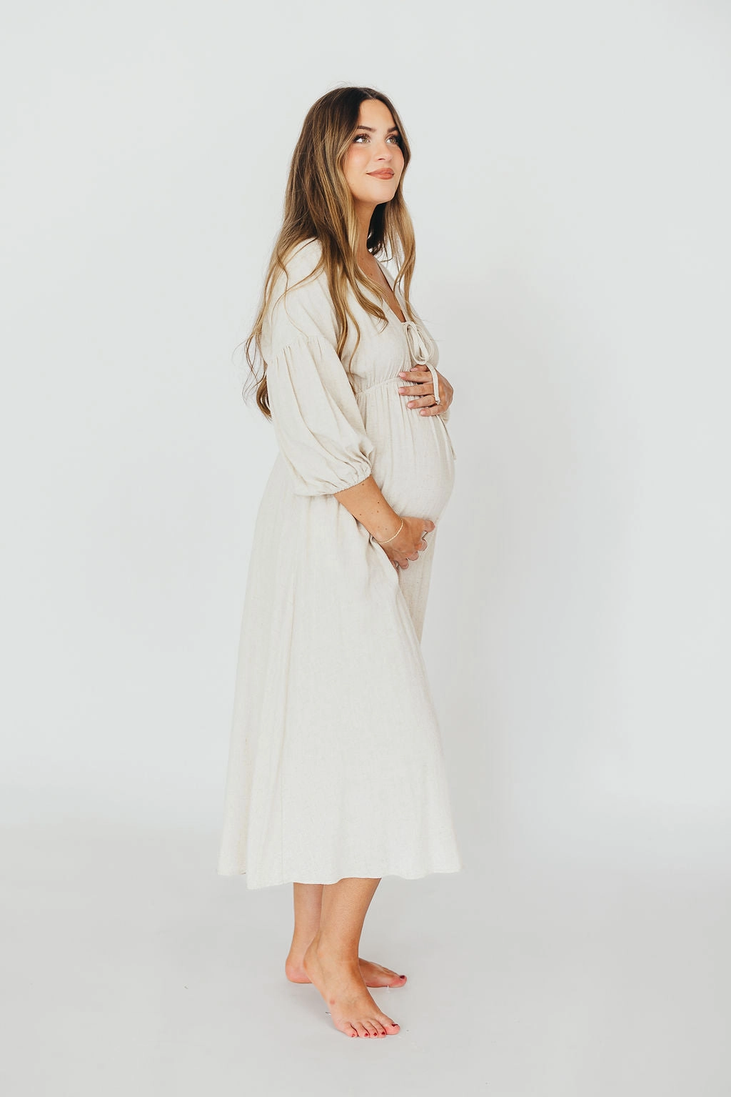 All weather Hunter 100% Cotton Gauze Midi Dress in Soy - Bump Friendly *9/22 PRE-ORDER*