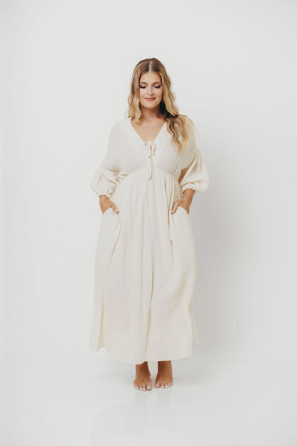 Hunter 100% Cotton Gauze Midi Dress in Soy - Bump Friendly *9/22 PRE-ORDER* Walk Easy All Gender