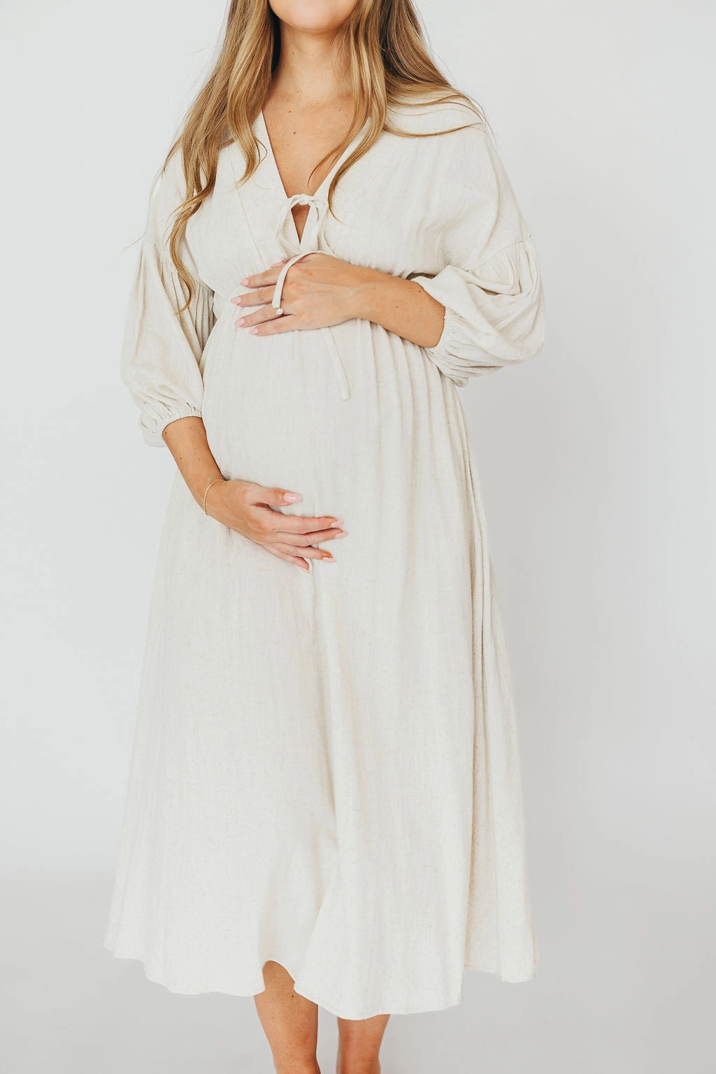 Subtle Stitch Upgrade-Option Hunter 100% Cotton Gauze Midi Dress in Soy - Bump Friendly *9/22 PRE-ORDER*