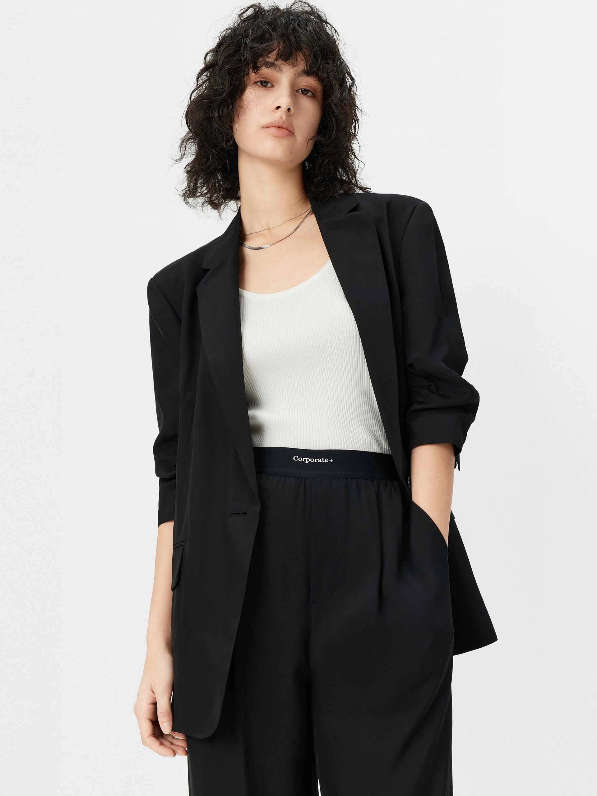 Padded Shoulders Relaxed Blazer Practical Layer