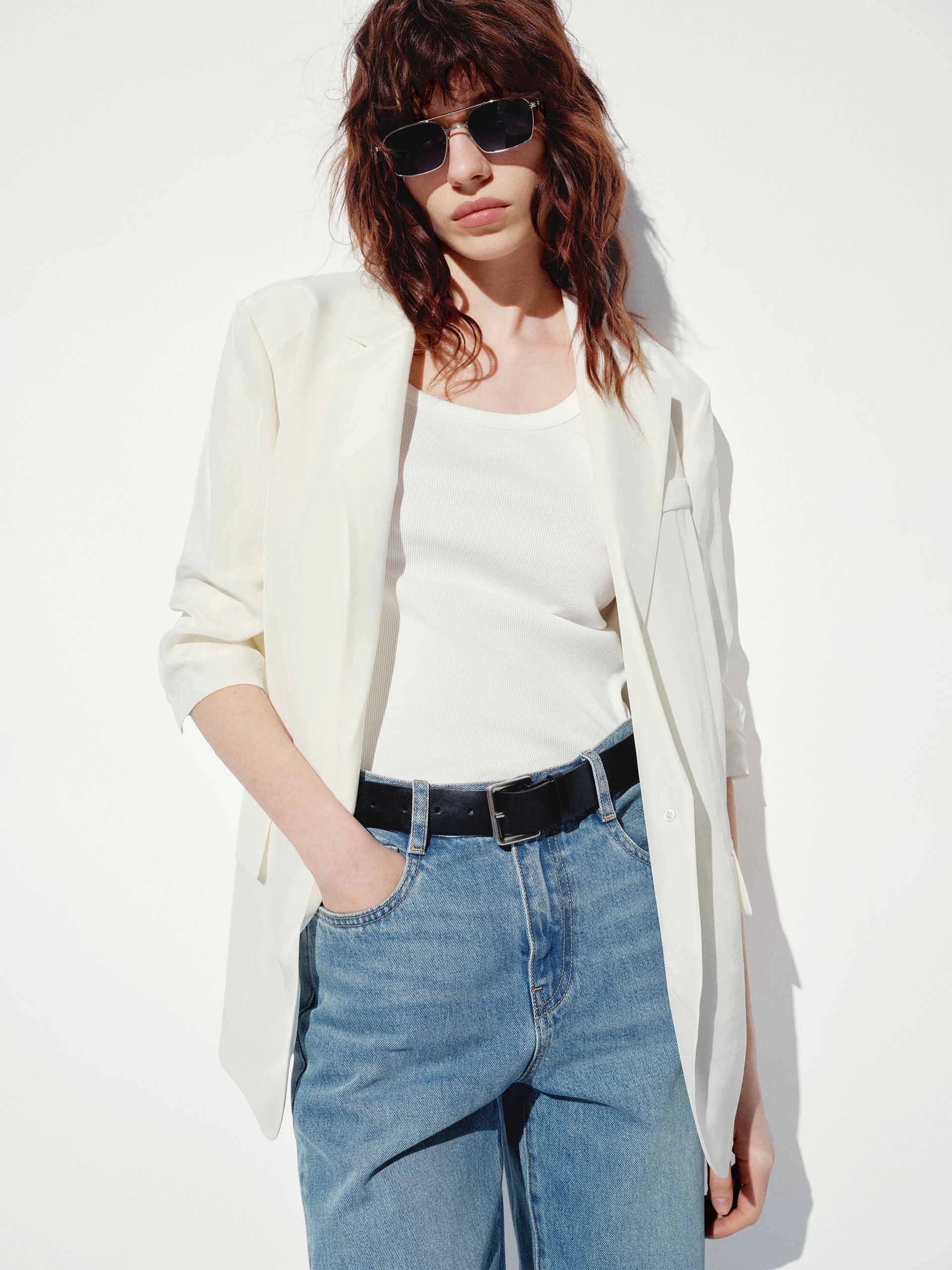 Padded Shoulders Relaxed Blazer Utility Inspired Look Sustainable Packaging