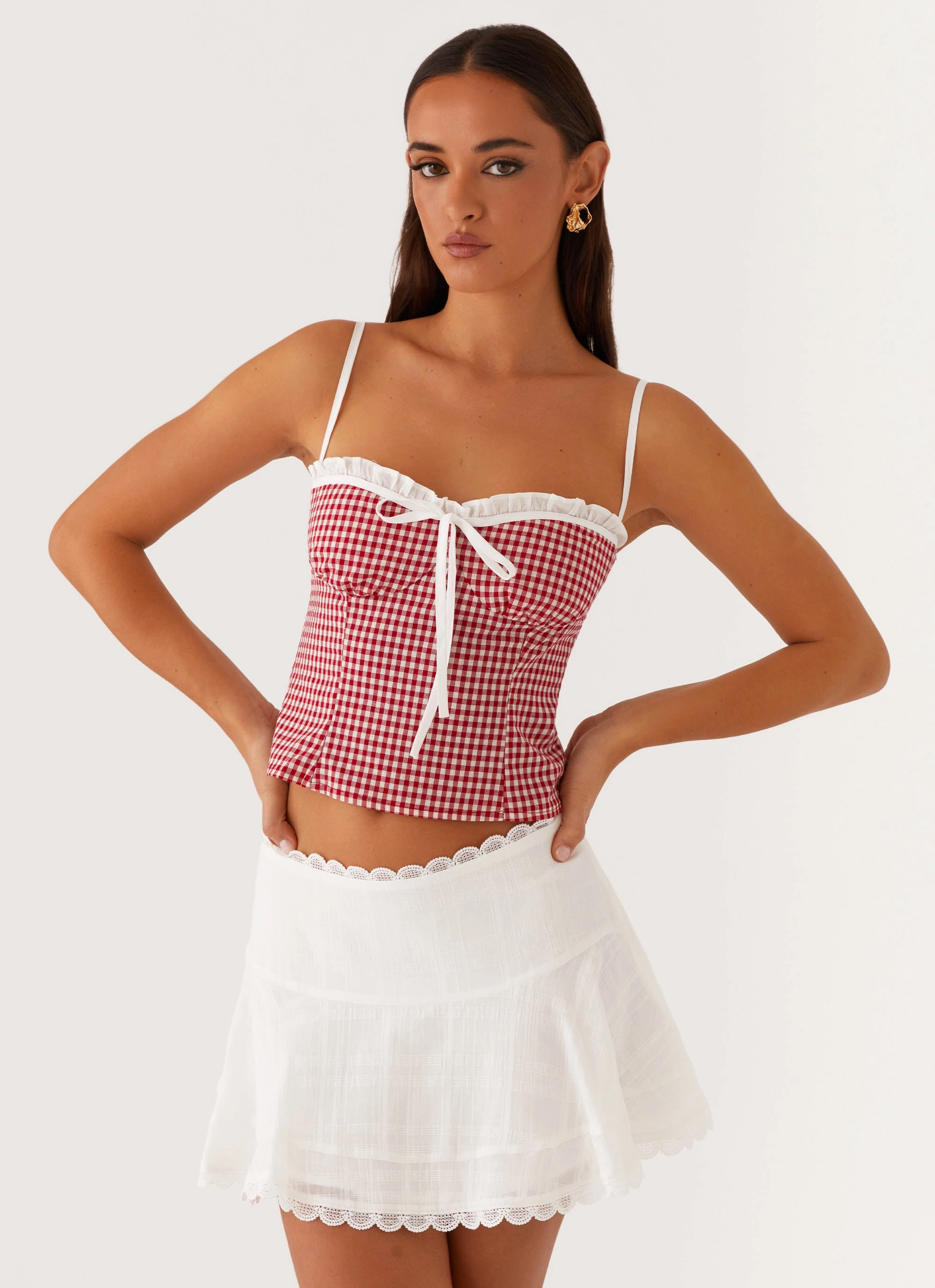 Thermal Regulating Palmer Ruffle Bustier Top - Red Gingham