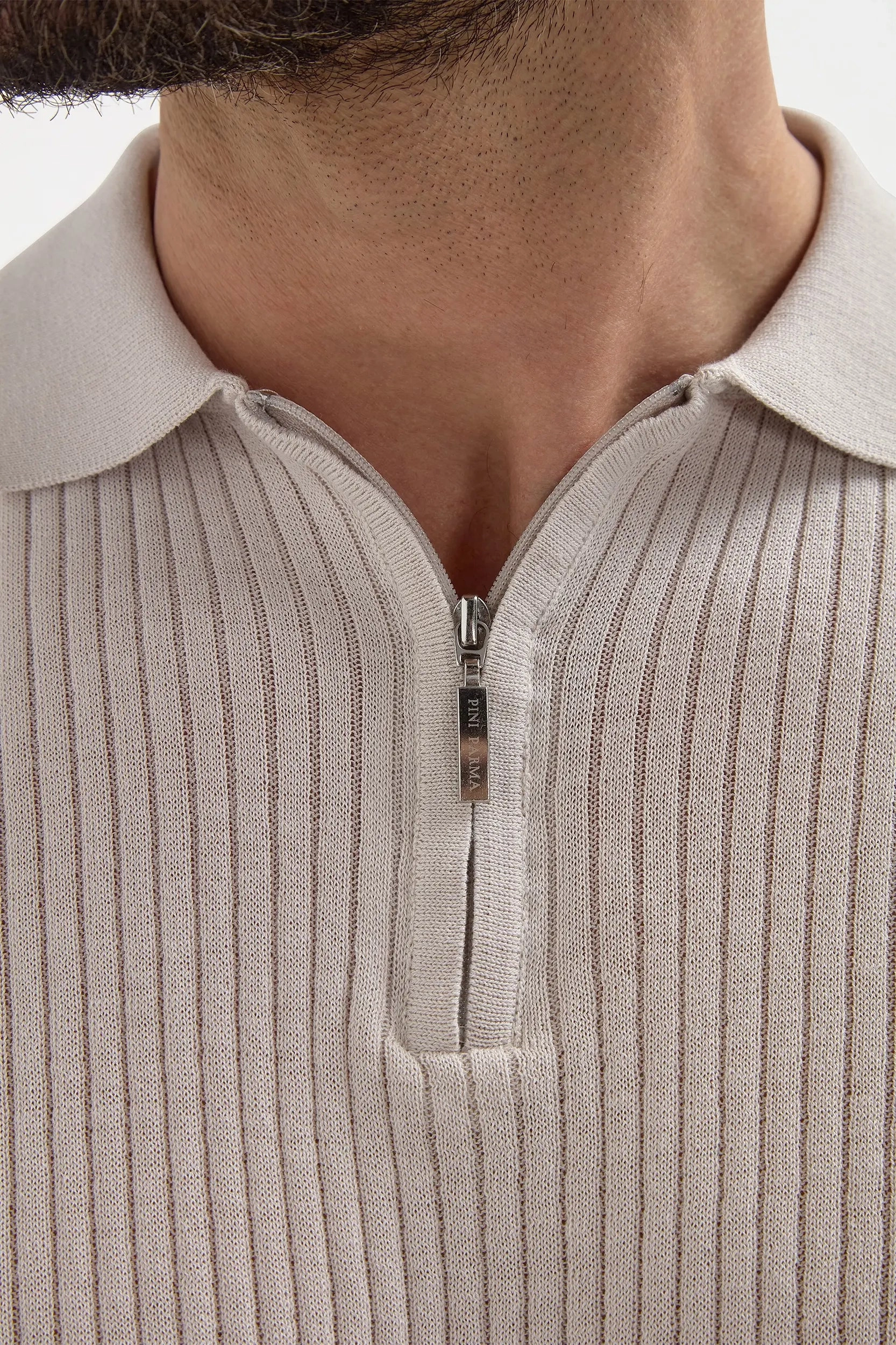 Stone thin rib zipped polo - Made in Italy Lived In