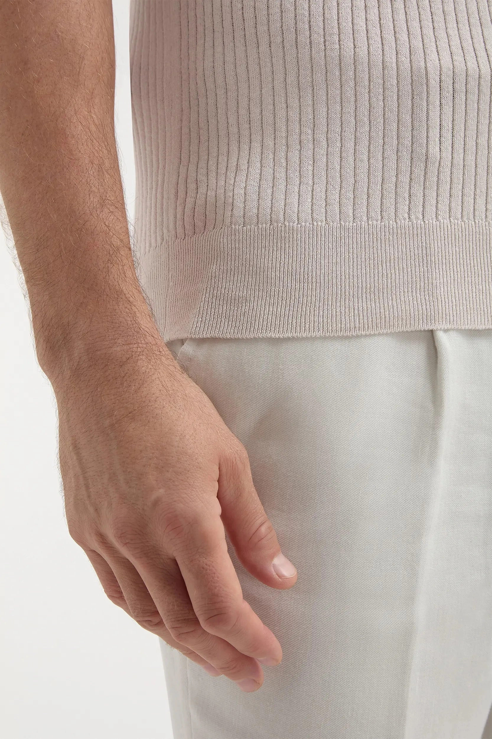 Non Chafing Seams OekoTex Certified Stone thin rib zipped polo - Made in Italy