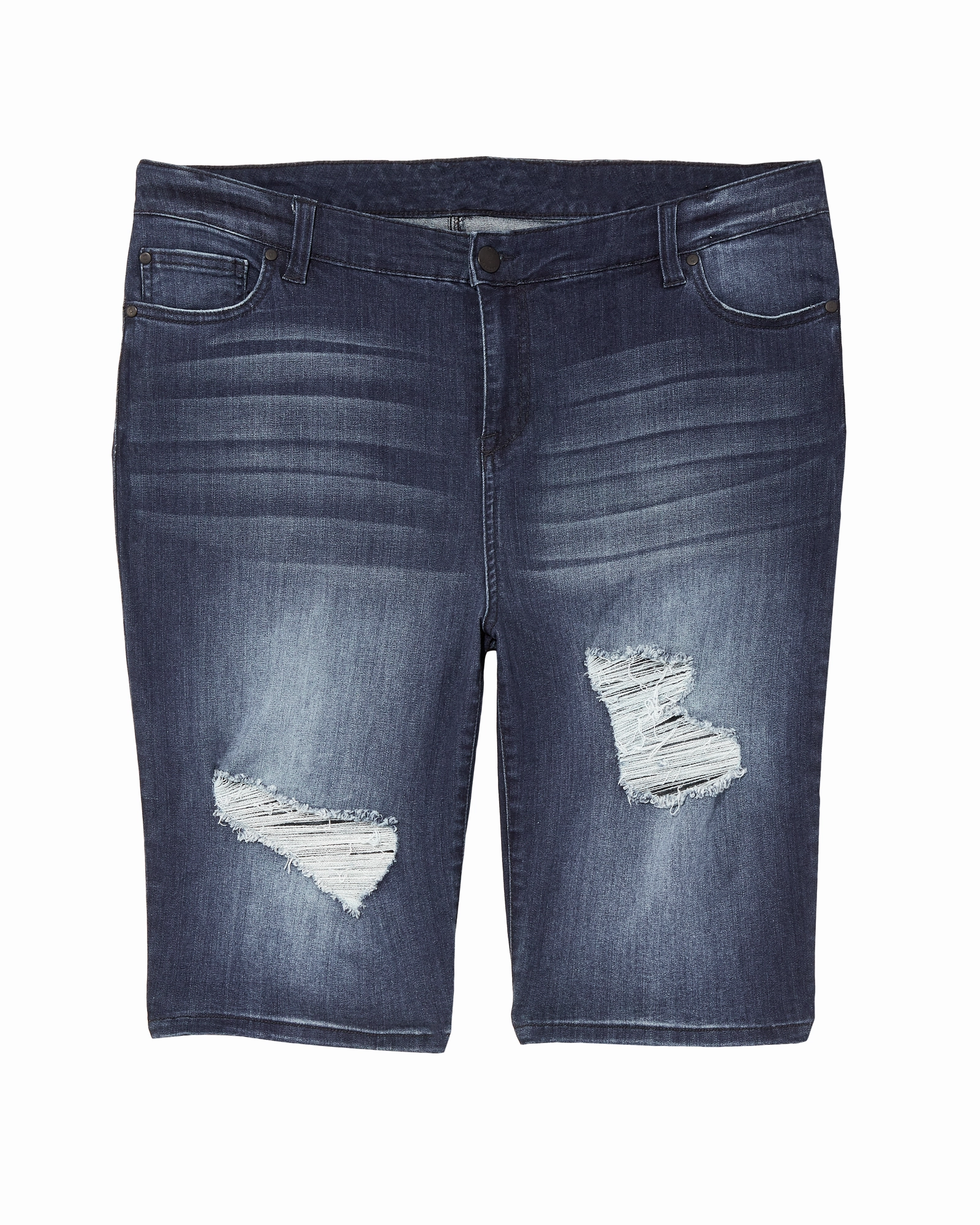 Nova Distressed Bermuda Shorts | Medium Wash Clean Lines