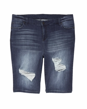 Nova Distressed Bermuda Shorts | Medium Wash Clean Lines