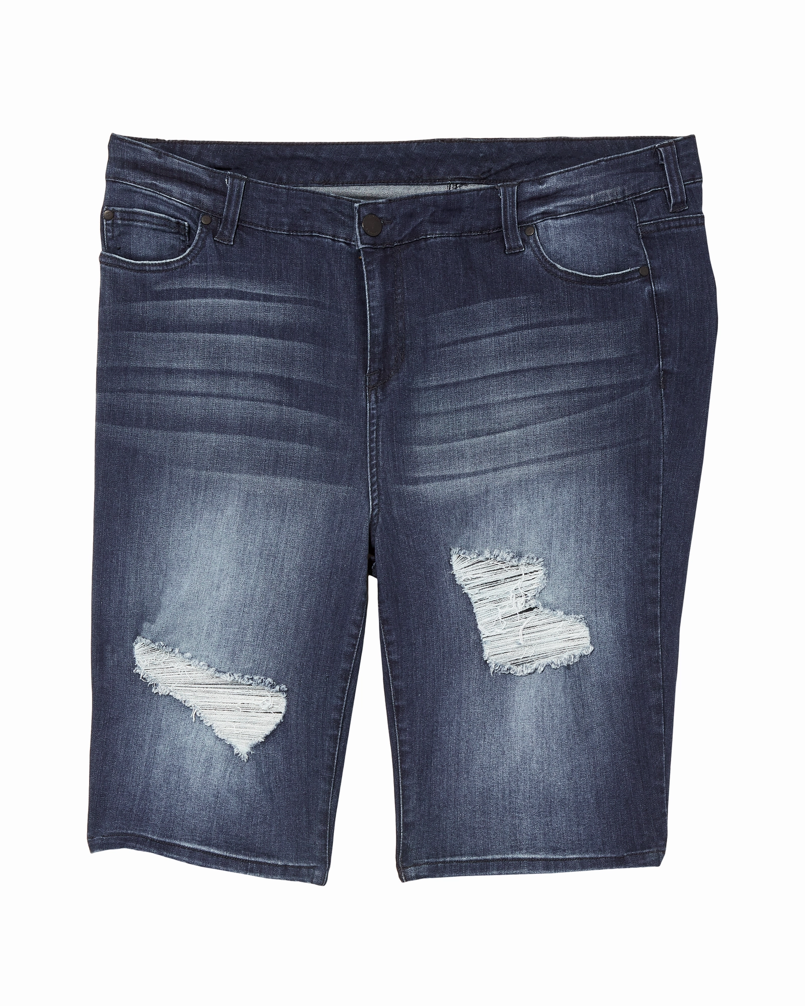 Nova Distressed Bermuda Shorts | Medium Wash Functional Waist
