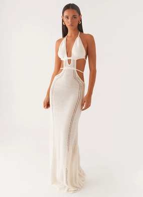 Chill Moment In Motion Cut Out Crochet Maxi Dress - White