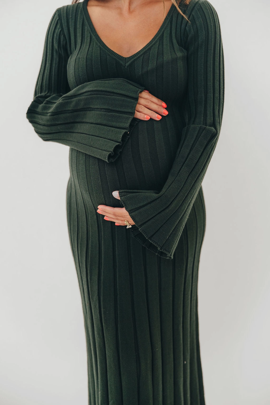 Modern Comfort Hearth V-Neck Maxi Dress in Evergreen - Bump Friendly