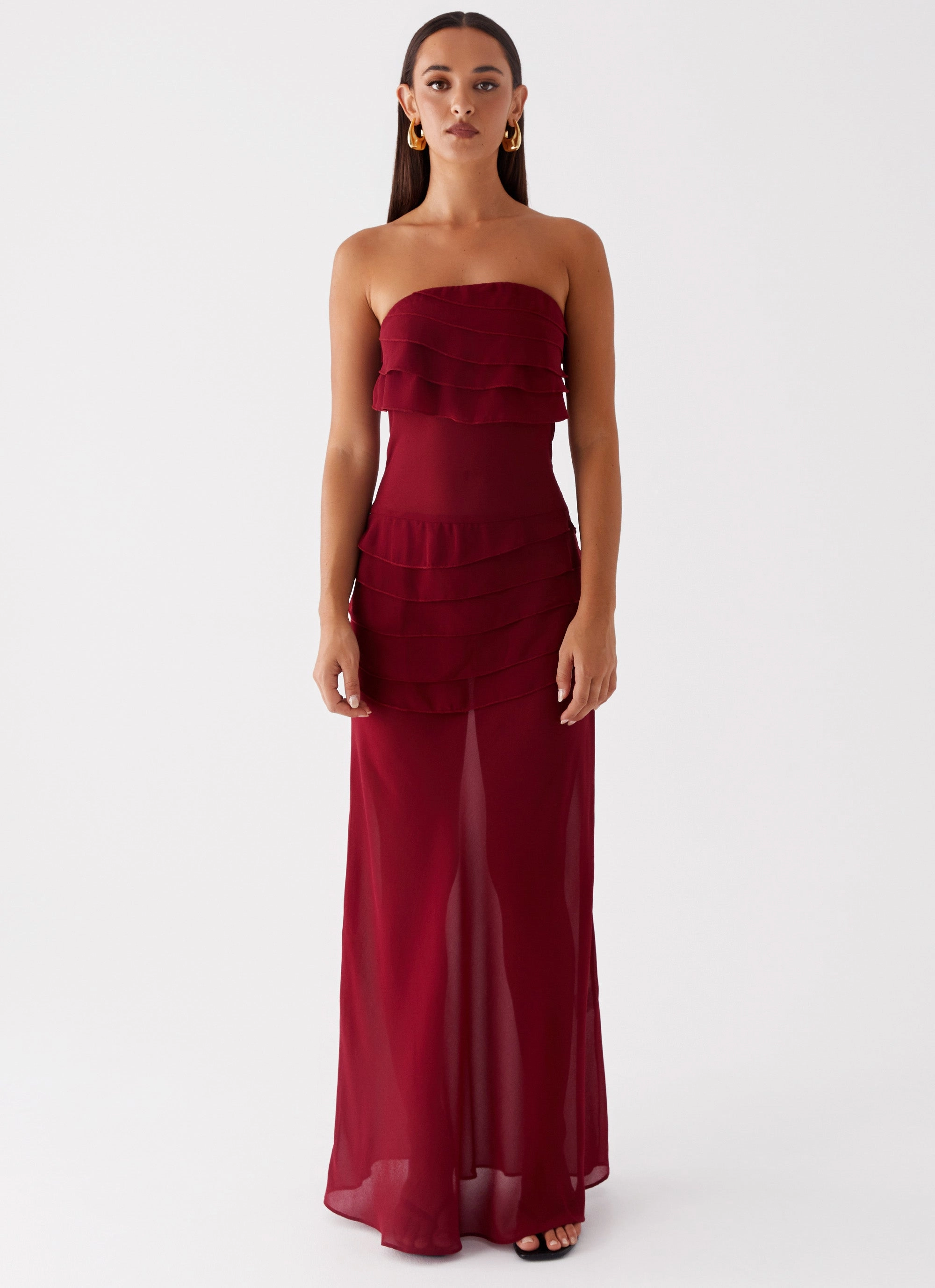 Into The Night Maxi Dress - Cherry Red Tailored Piece