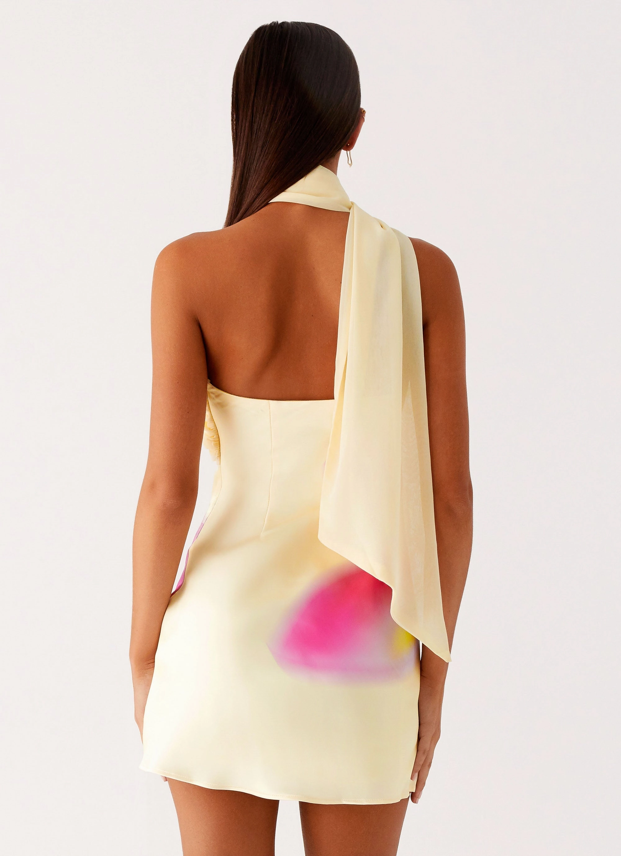 Isa Scarf Satin Mini Dress - Frangipani Yellow Polished Form Work Vibe
