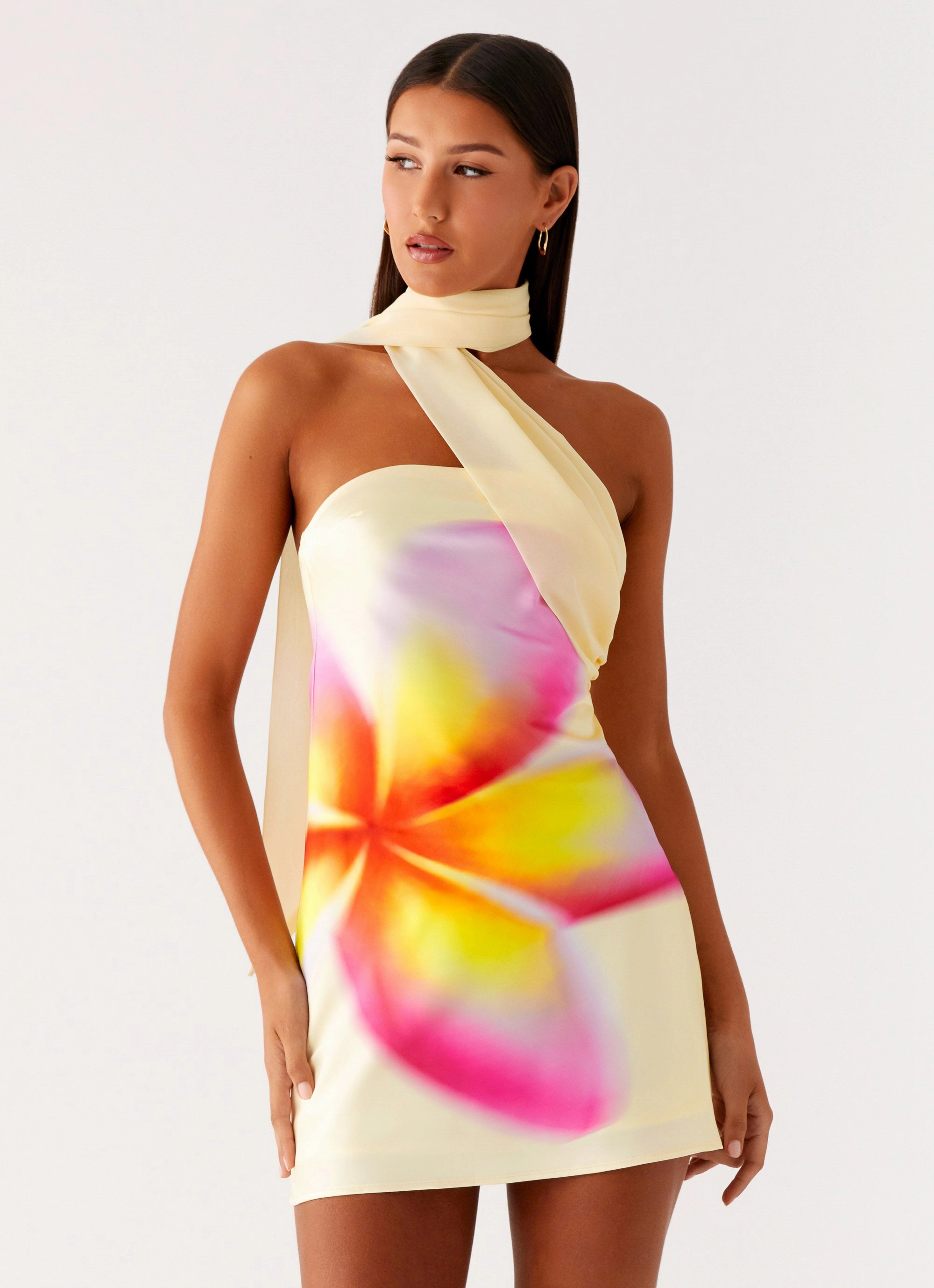 Contemporary Vibe Isa Scarf Satin Mini Dress - Frangipani Yellow