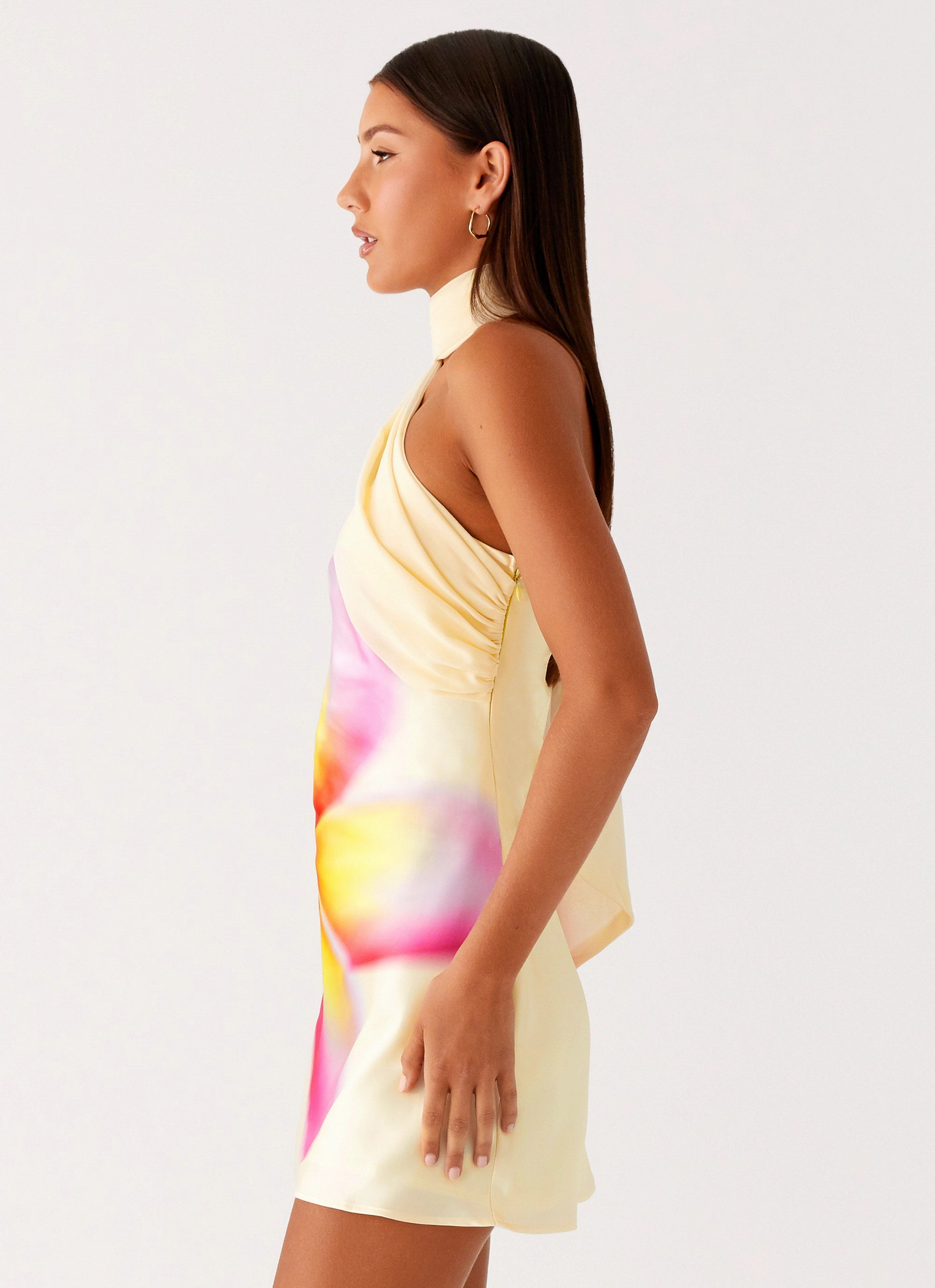 Isa Scarf Satin Mini Dress - Frangipani Yellow Classic Vibe