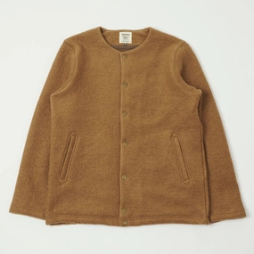 Jackman Wool Collarless Cardigan - Camel Bamboo Fiber Composition