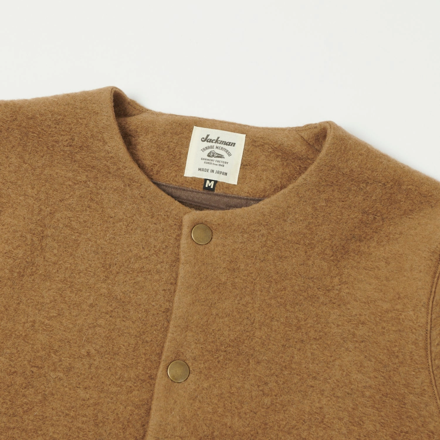 Jackman Wool Collarless Cardigan - Camel Bamboo Fiber Composition