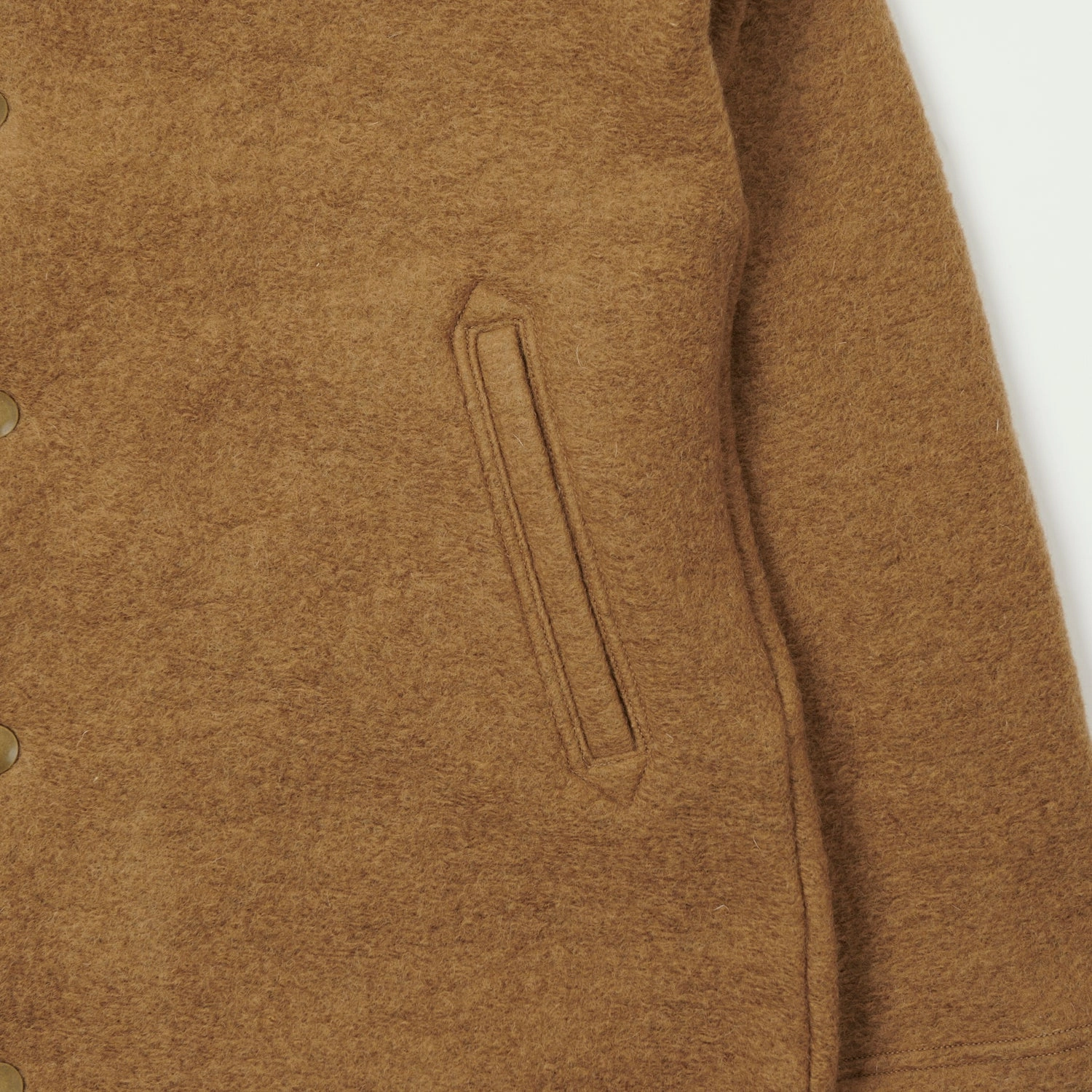 Jackman Wool Collarless Cardigan - Camel Moisture Management