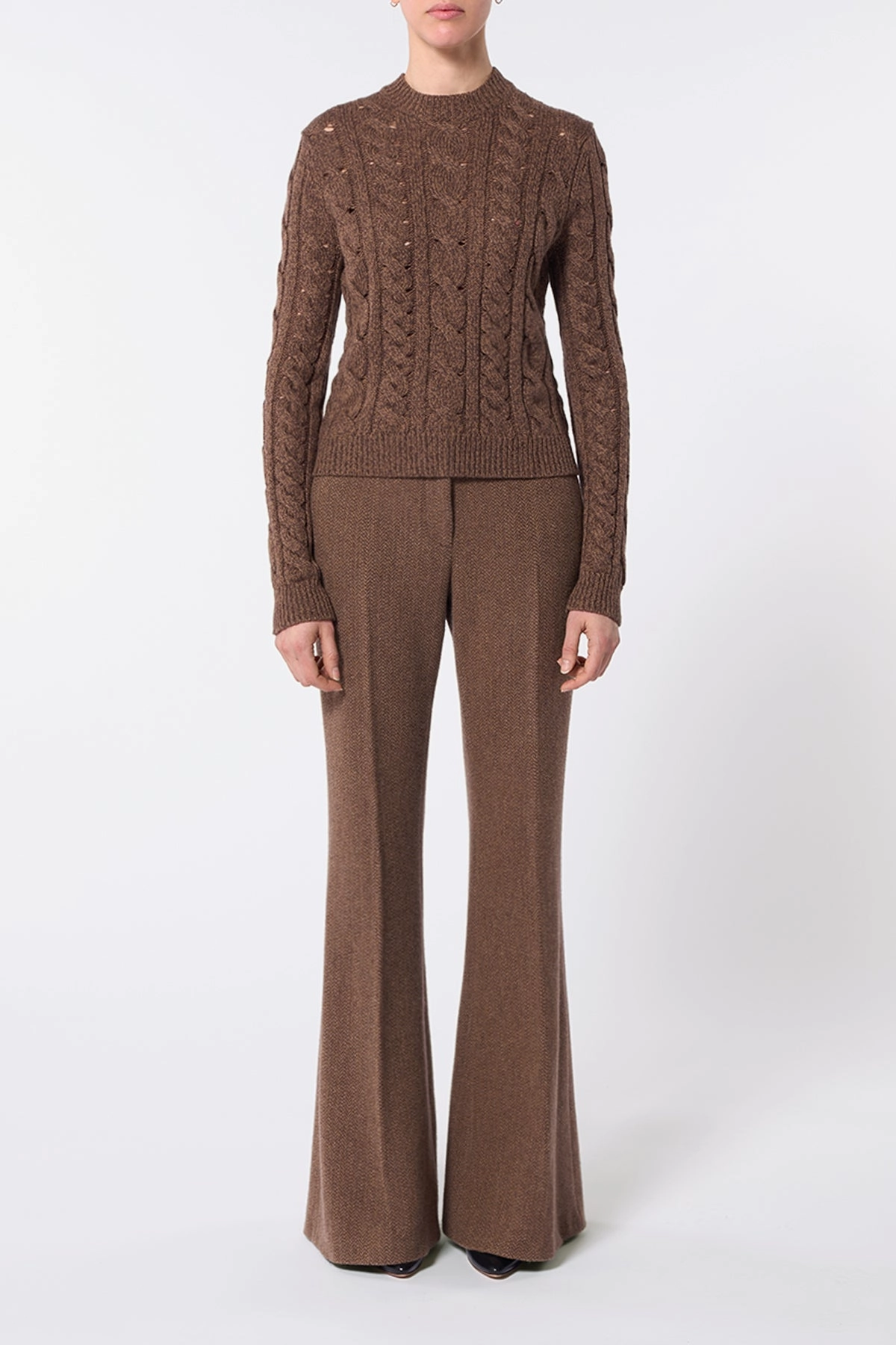 Anthea Knit Sweater in Chocolate Multi Cashmere ZeroWaste Manufacturing Textured Weave