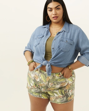 Casual Essentials Jane High Rise Tropical Short | Forest Green