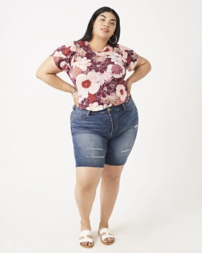 Great Base Joan Frayed-Hem Denim Bermuda Shorts | Dark Wash