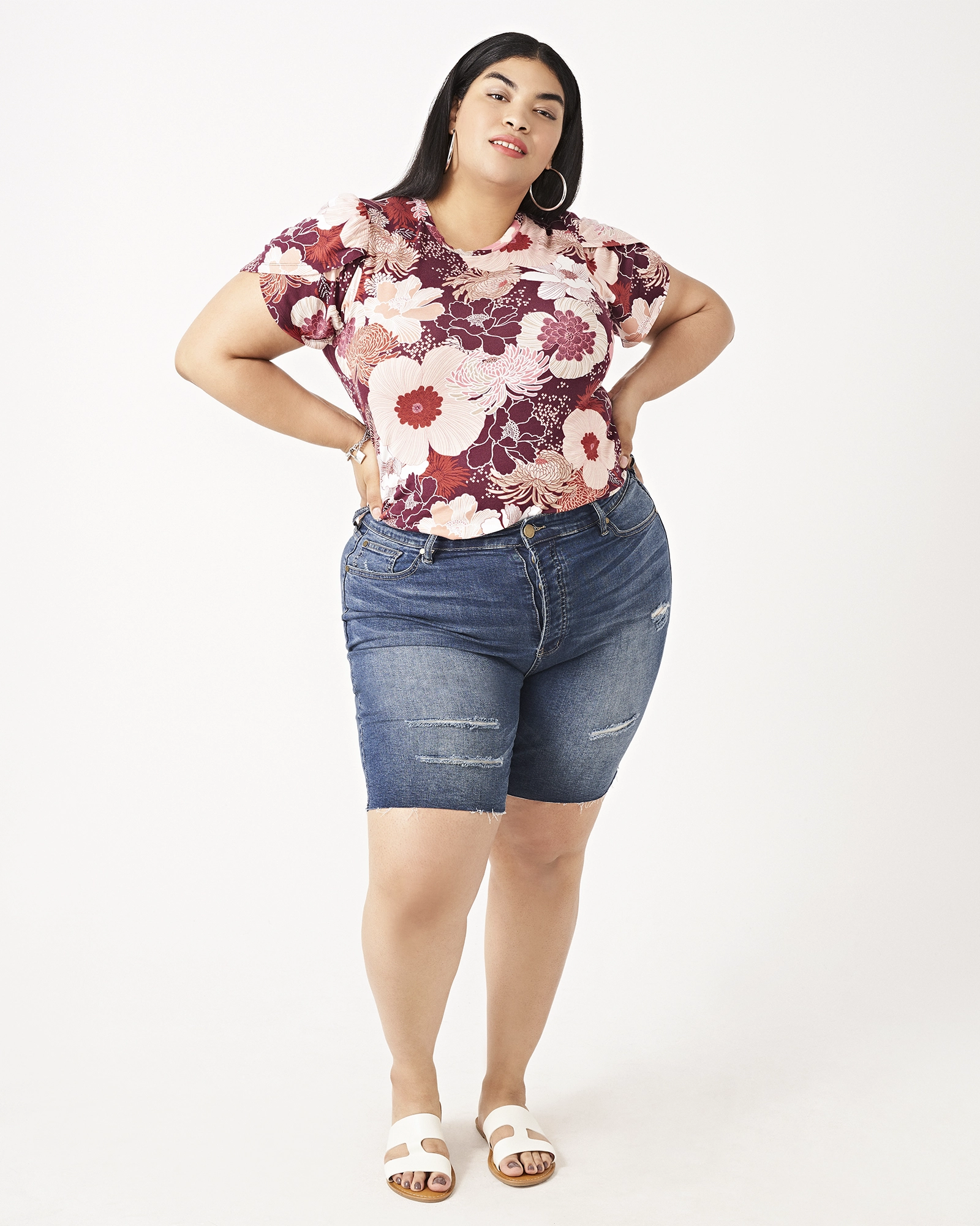 Great Base Joan Frayed-Hem Denim Bermuda Shorts | Dark Wash