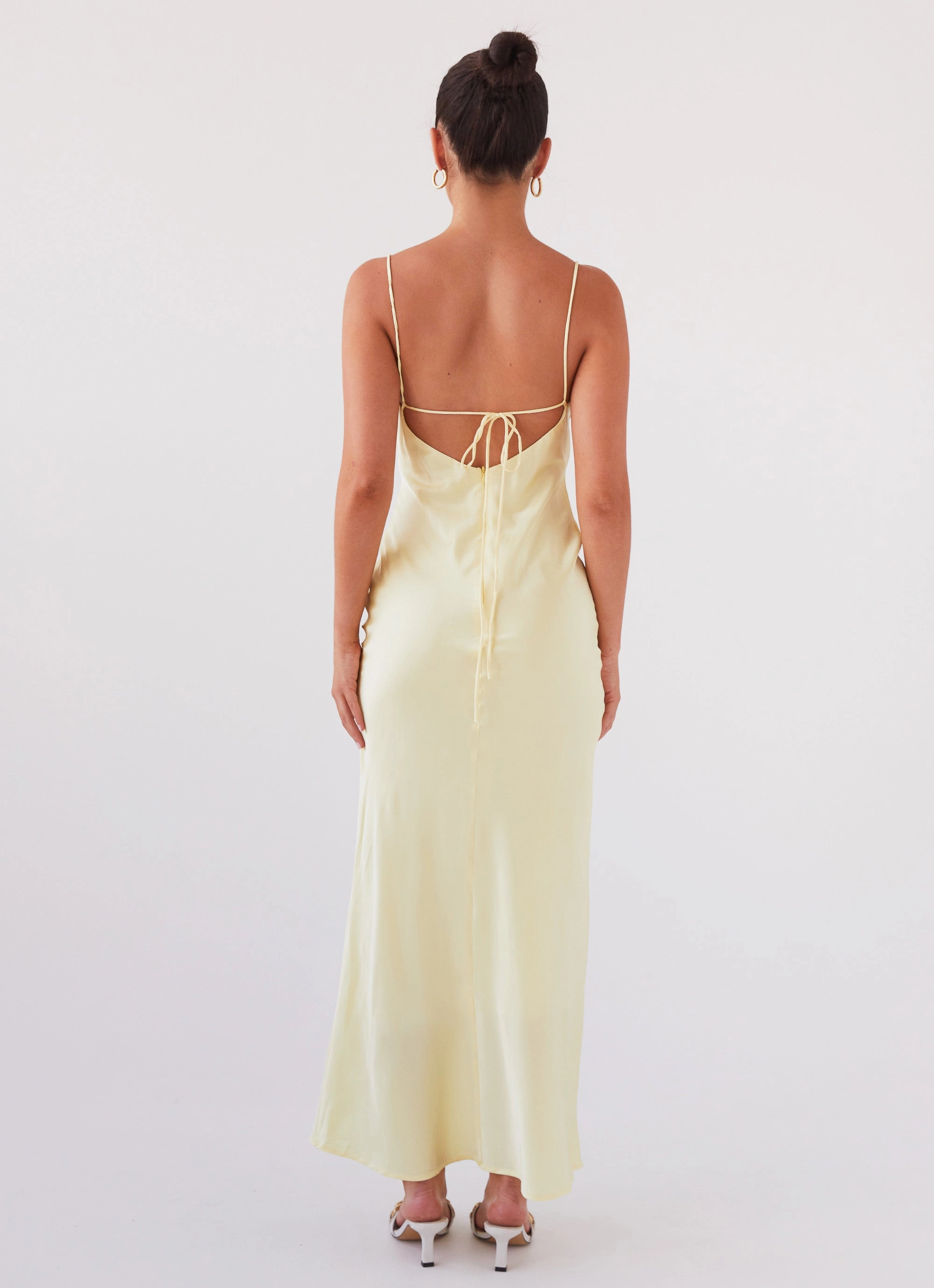 Empire Waist Wedding Style Joanna Satin Maxi Dress - Lemon