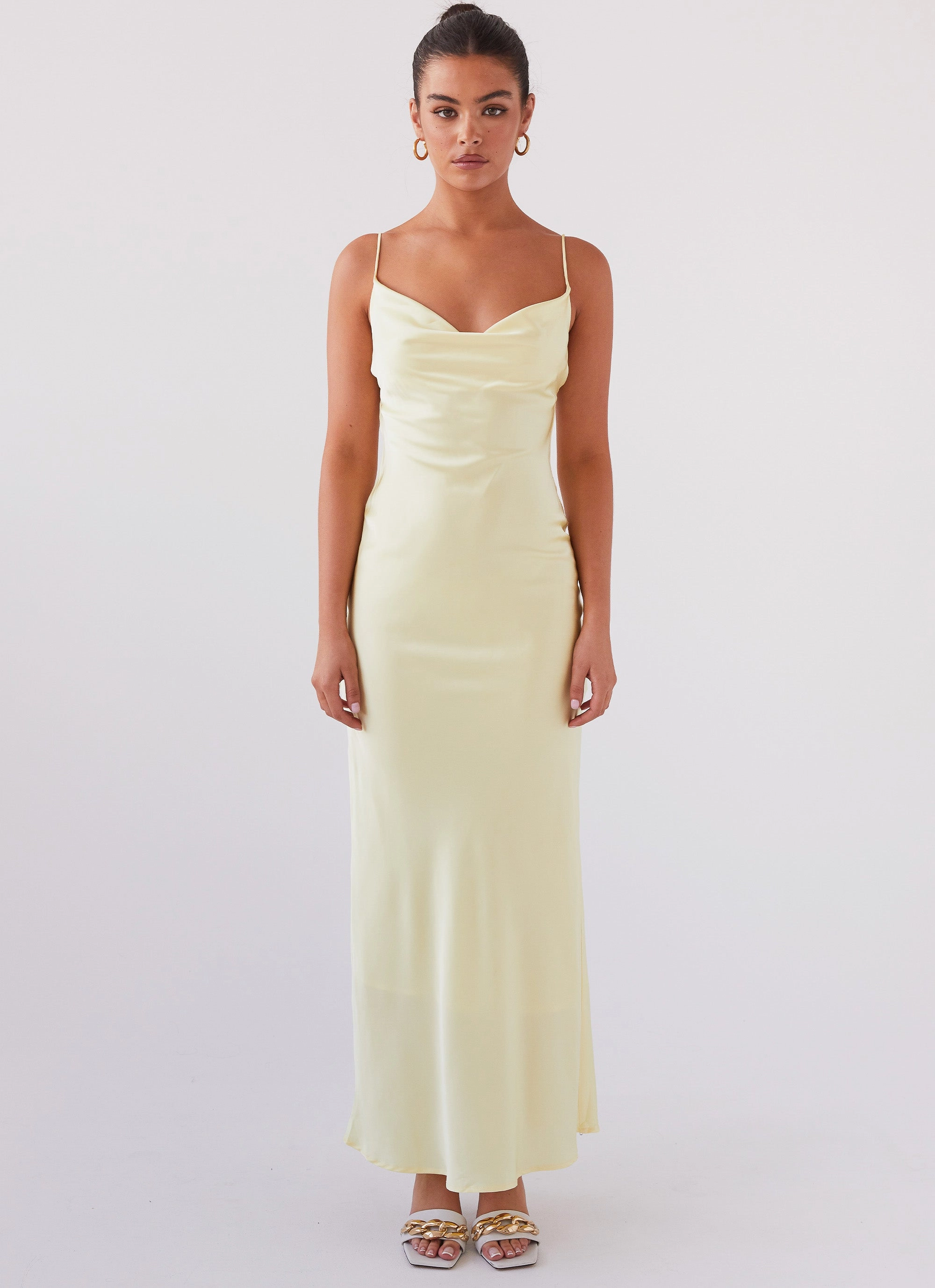 Joanna Satin Maxi Dress - Lemon Elegant knee-length dress countryside