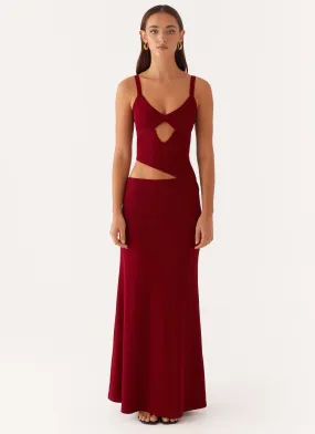 Jocelyn Maxi Dress - Maroon Chic Tailoring Waist
