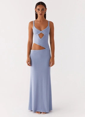 Jocelyn Maxi Dress - Blue Non-Pilling Tie-Detail