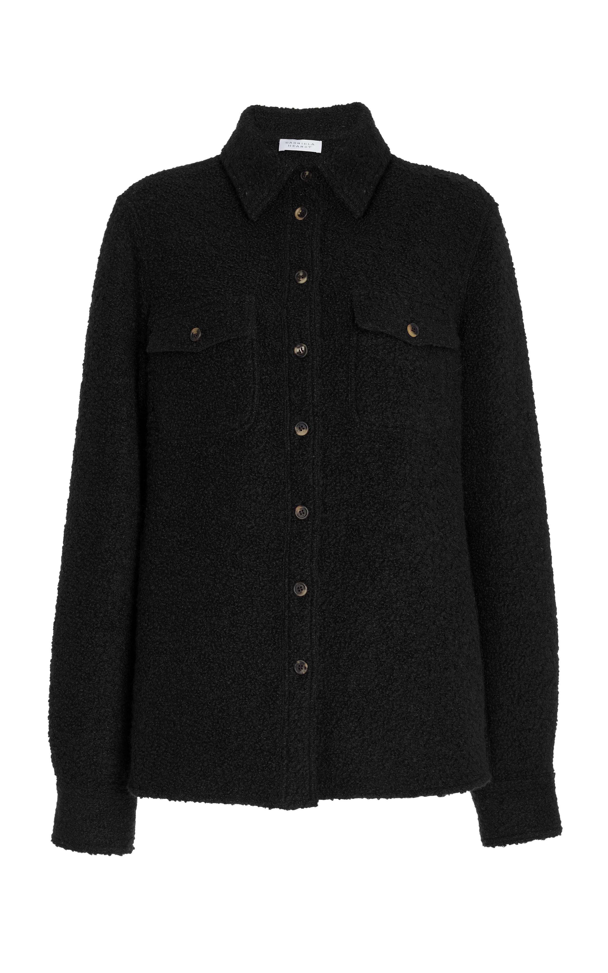 John Austin Shirt in Black Recycled Cashmere Boucle Non Irritating Lining