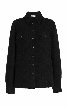 John Austin Shirt in Black Recycled Cashmere Boucle Durable Color Retention Odor Control Treatment