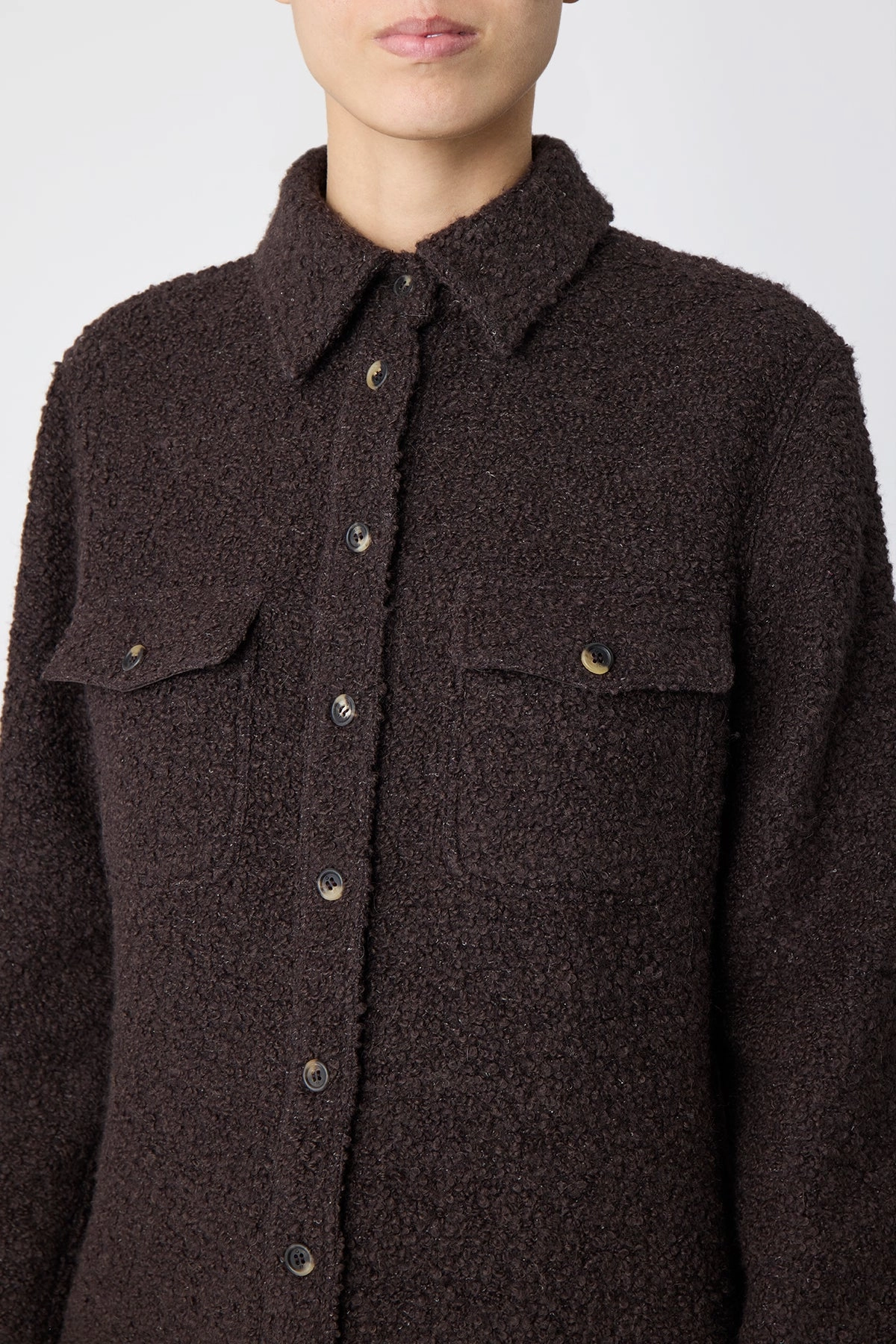 Thermal Core Technology John Austin Shirt in Chocolate Recycled Cashmere Boucle