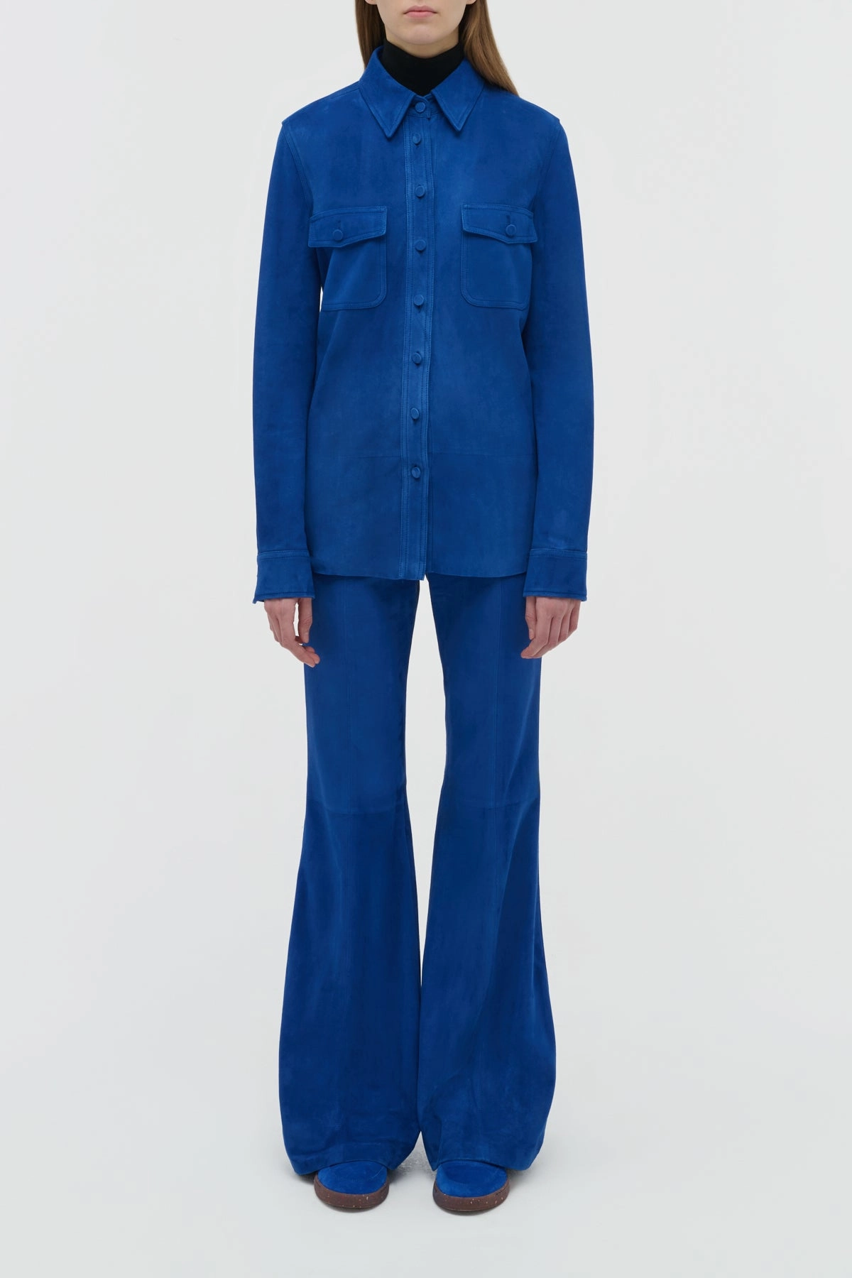 Wrinkle Free Material BondedSeams John Austin Shirt in Cobalt Suede