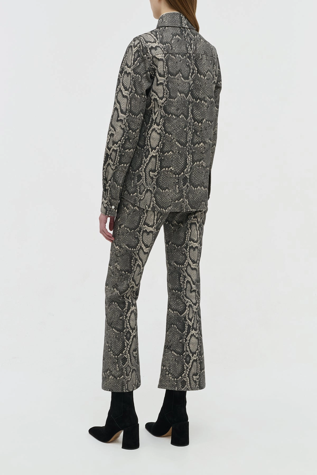 John Austin Shirt in Greyscale Recycled Printed Cotton Denim Sealed Seam Construction Ergonomic Shoulder Design