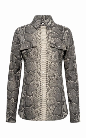 City Commuter John Austin Shirt in Greyscale Recycled Printed Cotton Denim