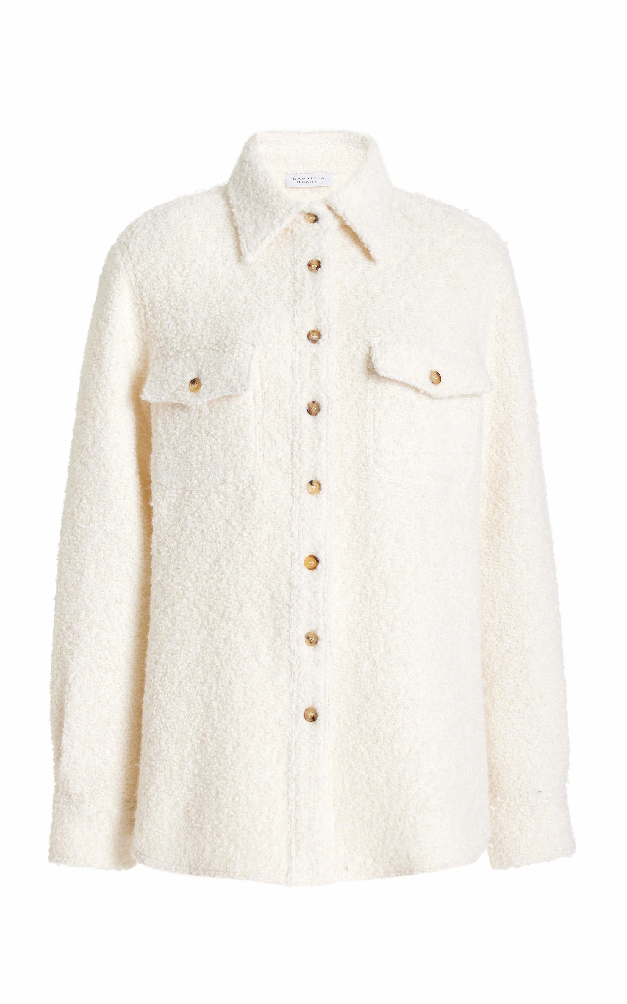 John Austin Shirt in Ivory Recycled Cashmere Boucle Easy Wear Frictionless Zipper Tracks