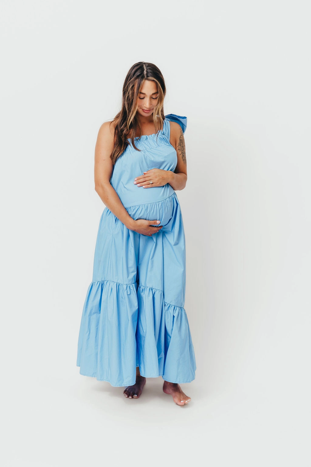 Jordan One-Shoulder Maxi Dress in Carolina Blue - Bump Friendly *Final-Sale* Bright Vibe