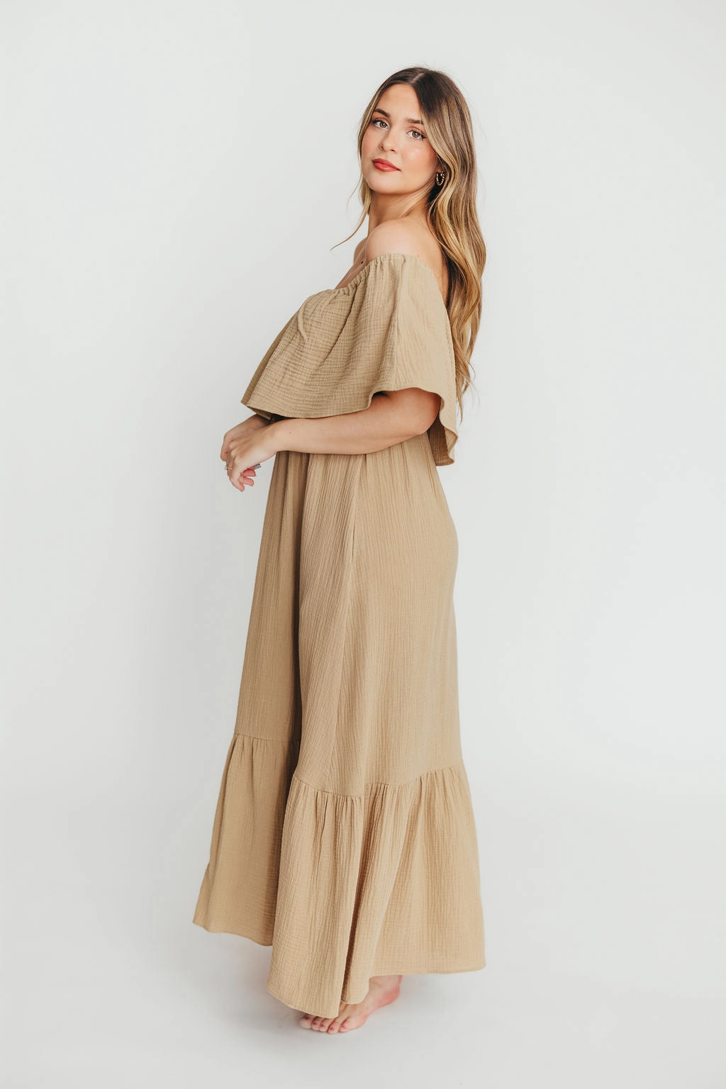 Josie 100% Cotton Maxi Dress in Khaki Sleek Design Fit Warm Base