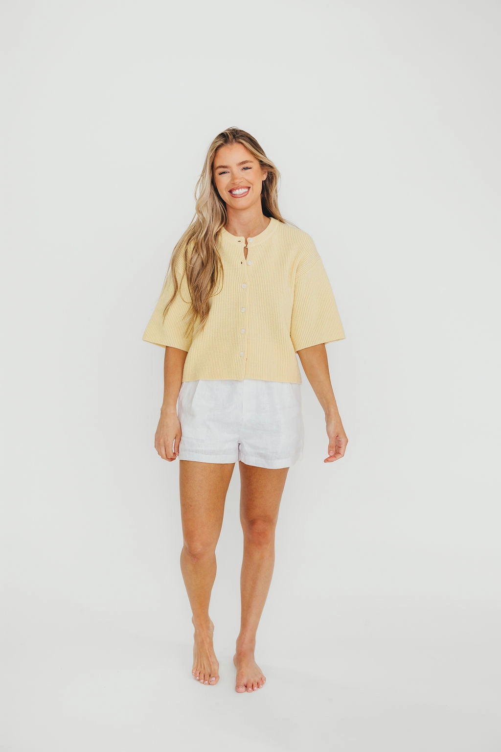 Knitwear Essential Karen Short Sleeve Cardigan in Yellow