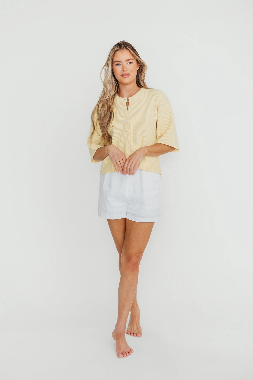 Casual Performance Luxe Touch Karen Short Sleeve Cardigan in Yellow