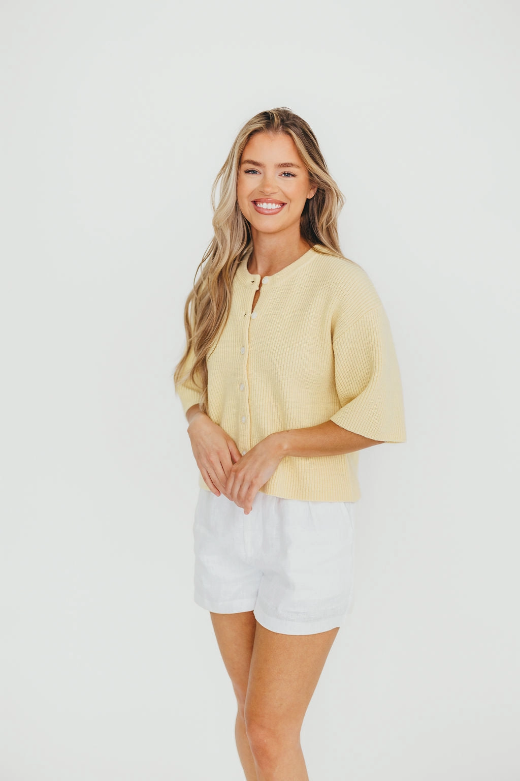Chill Comfort Wear Chilly Layering Karen Short Sleeve Cardigan in Yellow