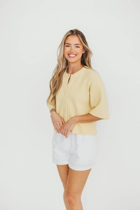 Chill Comfort Wear Chilly Layering Karen Short Sleeve Cardigan in Yellow