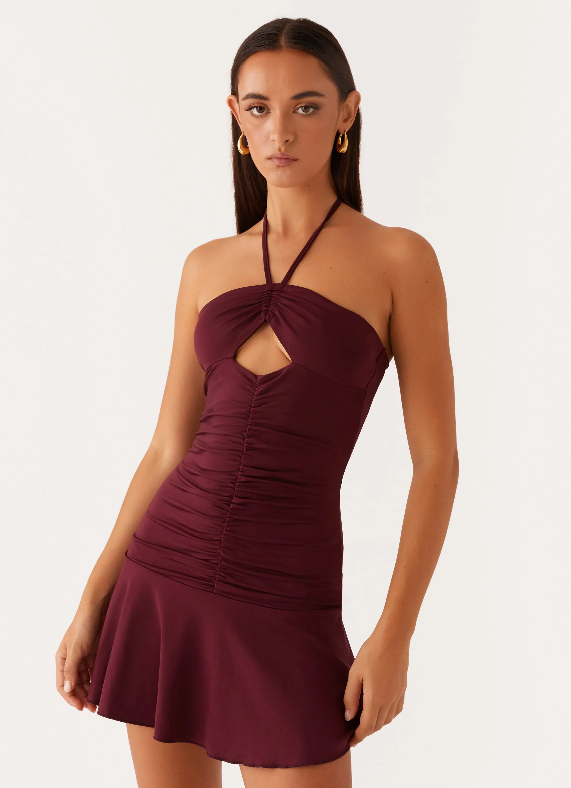 Pure Piece Katrina Halterneck Mini Dress - Deep Maroon