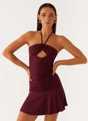 Katrina Halterneck Mini Dress - Deep Maroon Breathable Design