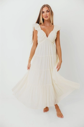 Katy Pleated Bodice Maxi Dress in Cream - Bump Friendly - Restocking End of Sept Jewel-Tone A-Line