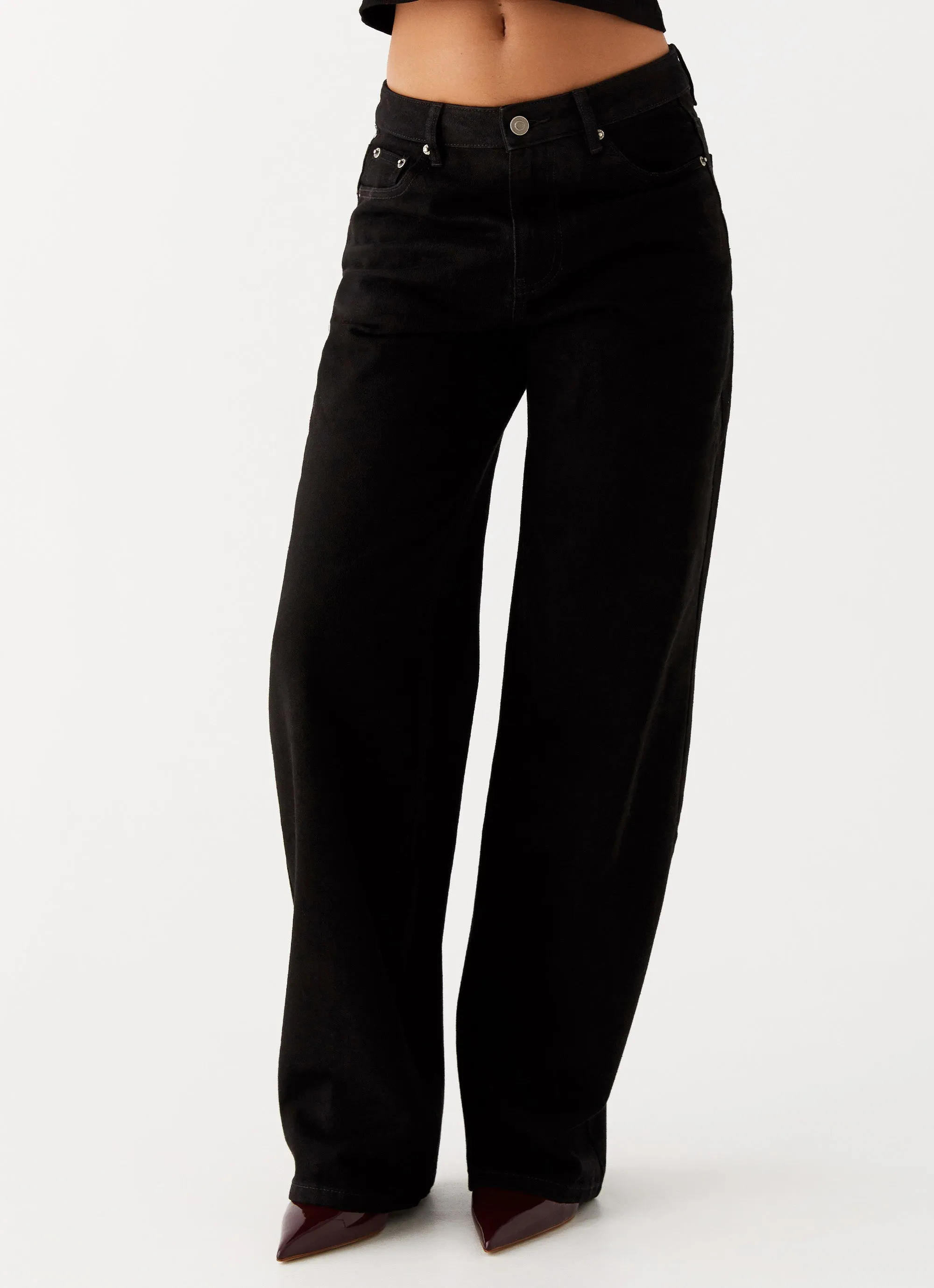 Keanna Low Rise Denim Jeans - Black Garment Dyed Technique Trend Friendly