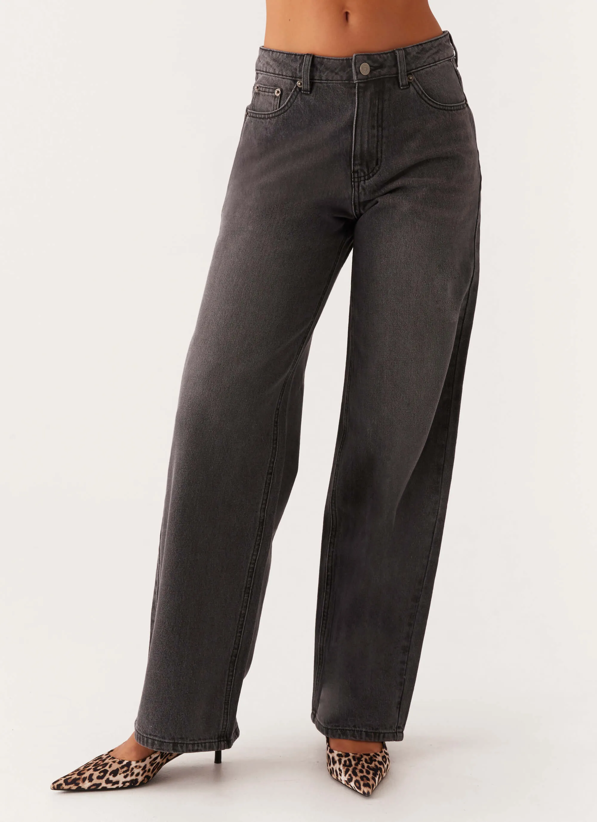 Stretch Holiday Vibes Streetwear Fan Keanna Low Rise Denim Jeans - Charcoal