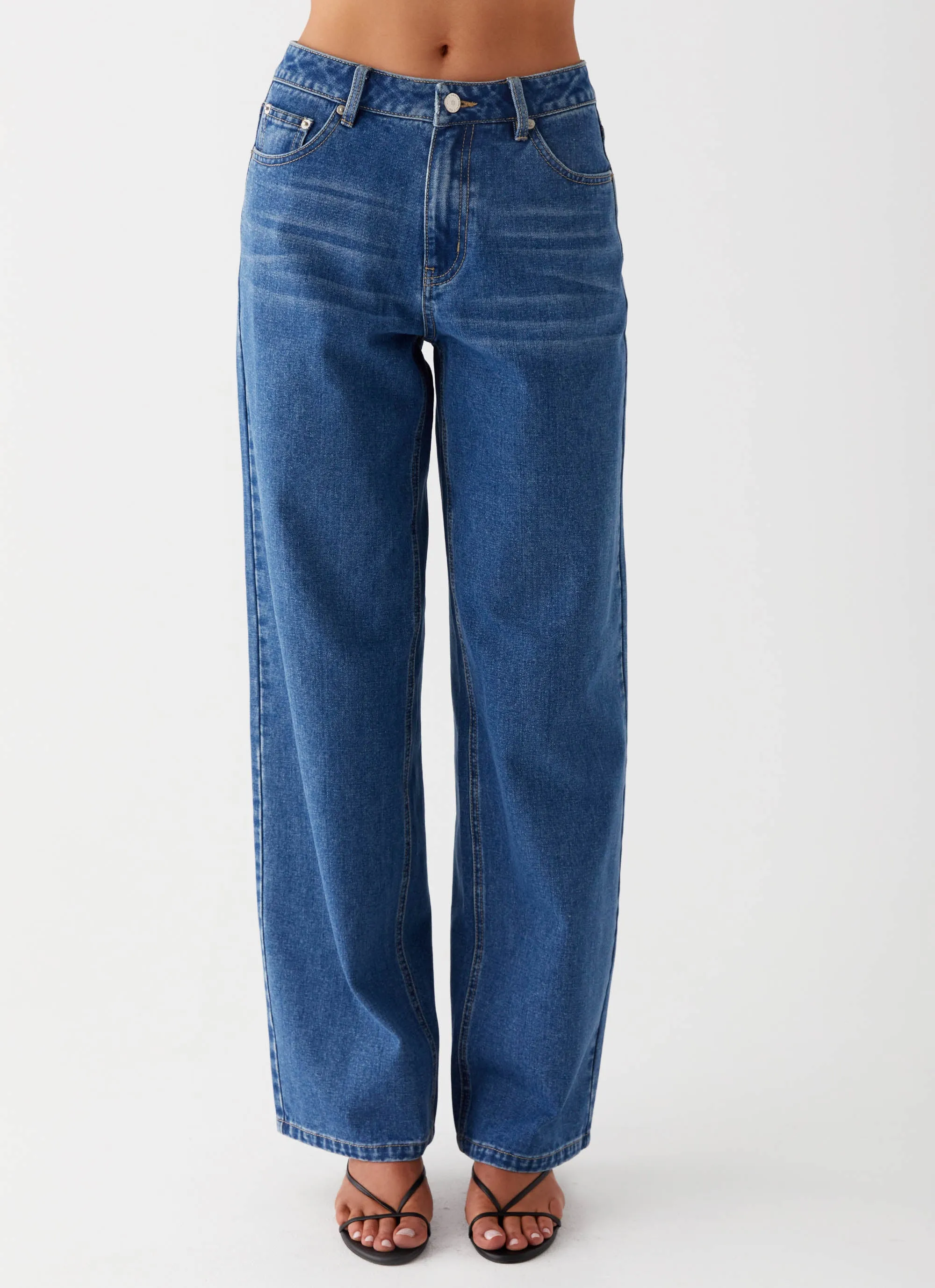 Keanna Low Rise Jeans - Indigo Lightweight Construction Cool Day Look