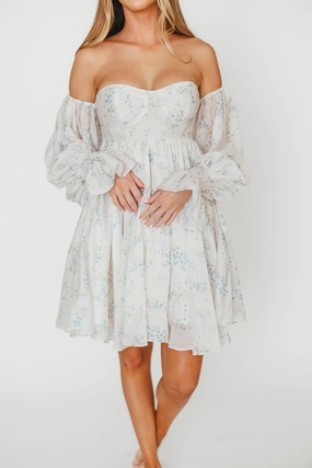 Casual Comfort Kennedy Floral Mini Dress in Blue- Bump Friendly *Final-Sale*